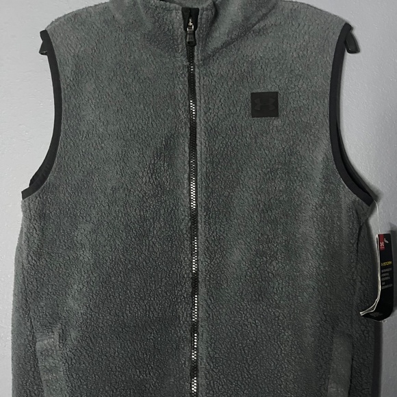 Under Armour Kid Youth Large Sherpa Fleece Vest Full Zip Storm Stealth Gray NWT - Picture 2 of 11